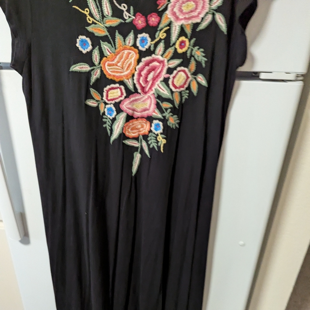 Floral Embroidered Black Dress